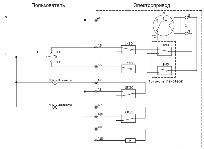 Электрическая схема подключения ОФВ-К 220 В