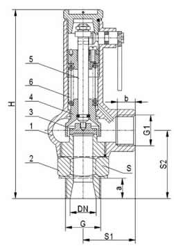 Чертеж клапана предохранительного пропорционального тип 781 пружинного, углового, резьбового.